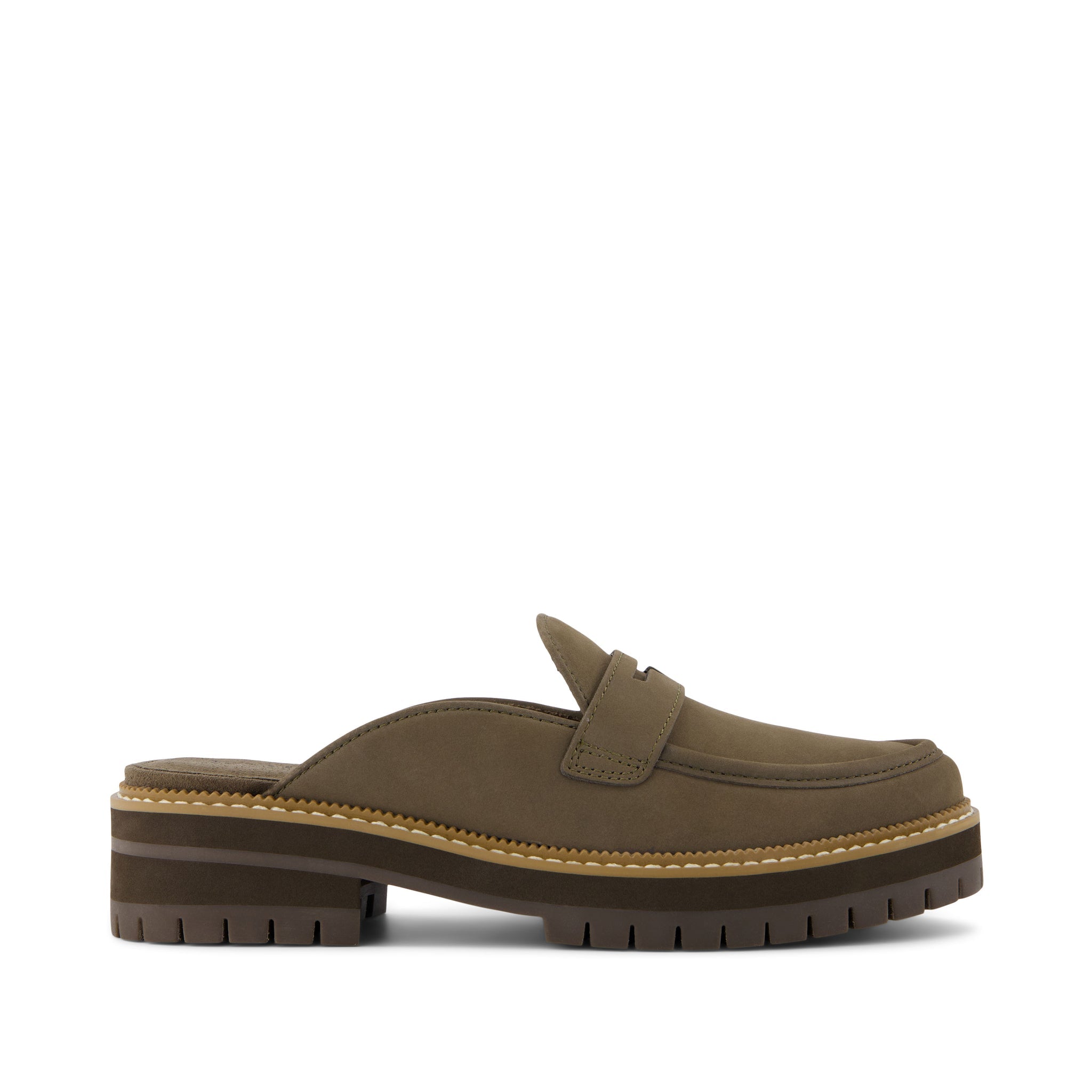 Cara Mule Olive Leather Loafer Side View
