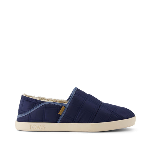 Camden Convertible Slipper - Navy Quilted Woven Side View