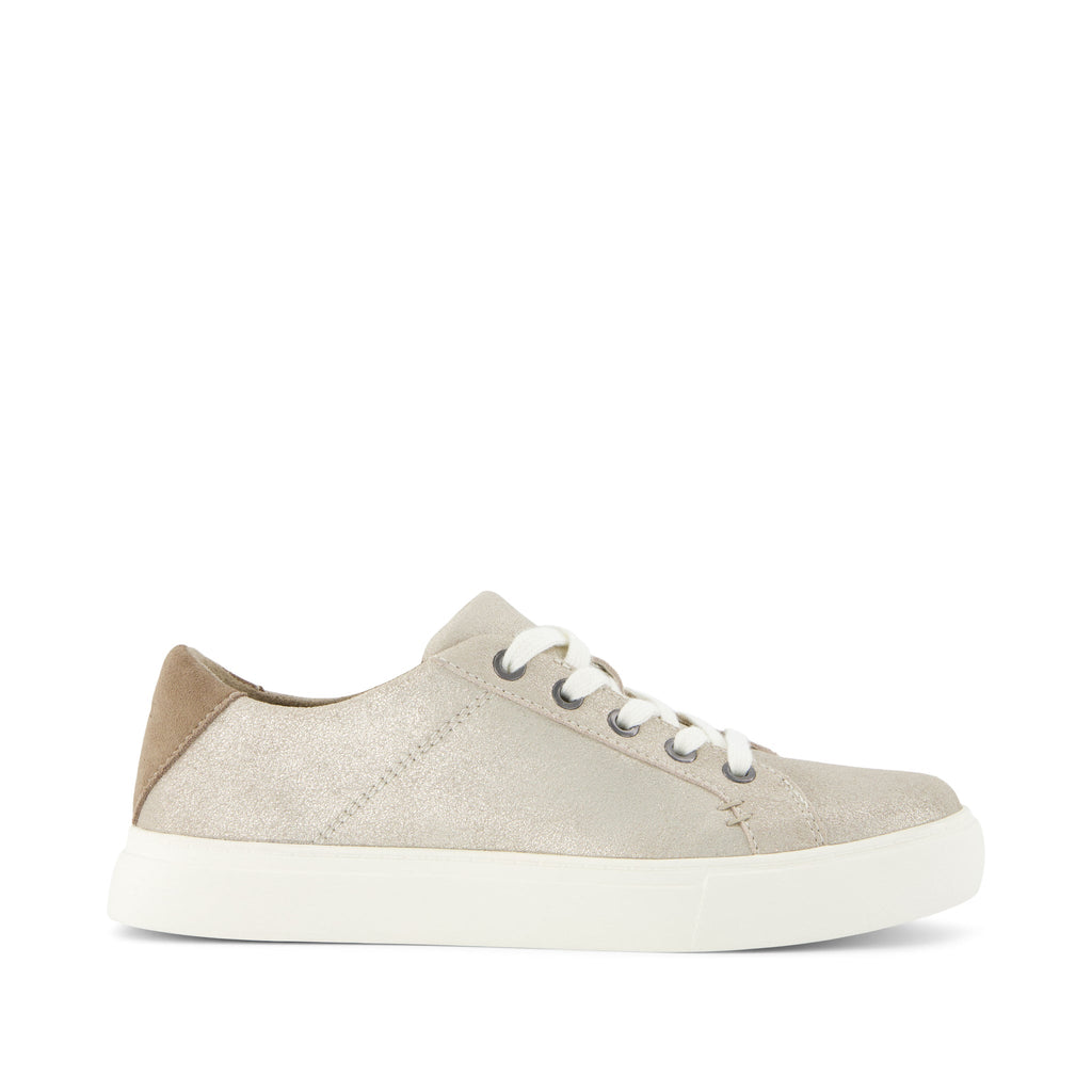 Kameron Champagne Metallic Suede Sneaker Side View