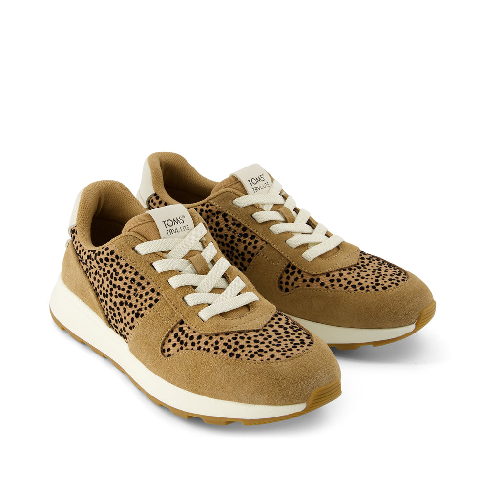 TRVL LITE Retro Runner Brown Mini Cheetah Water Repellent Sneaker Front View