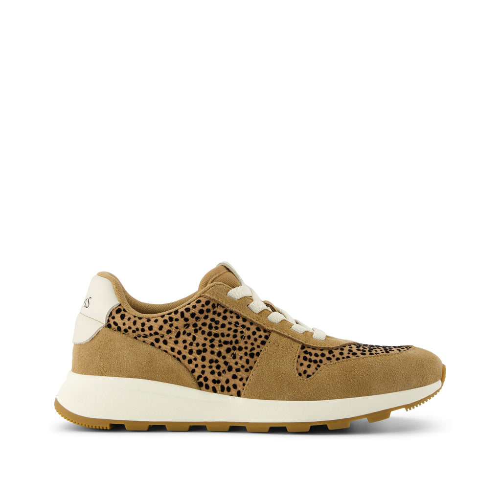 TRVL LITE Retro Runner Brown Mini Cheetah Water Repellent Sneaker Side View