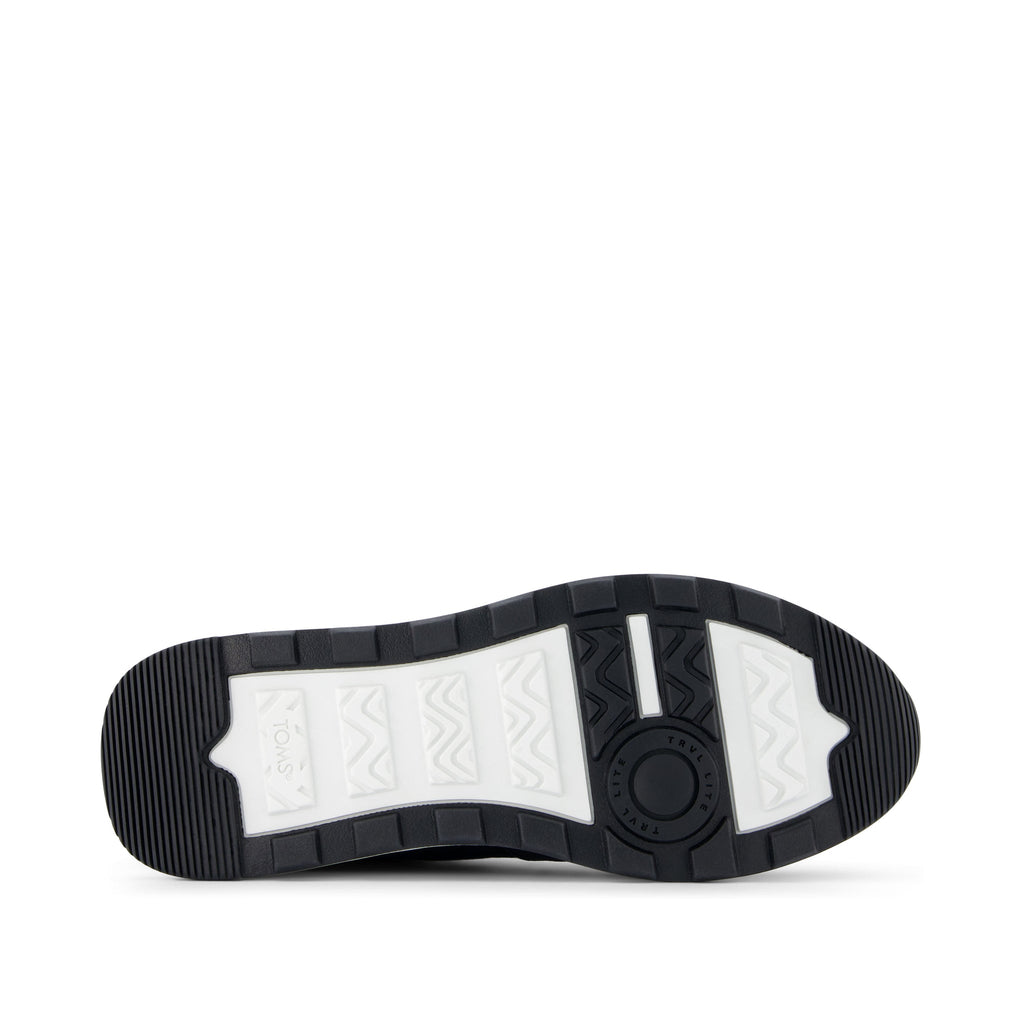 TRVL LITE Retro Runner Black Metallic Water Repellent Sneaker Bottom Sole View