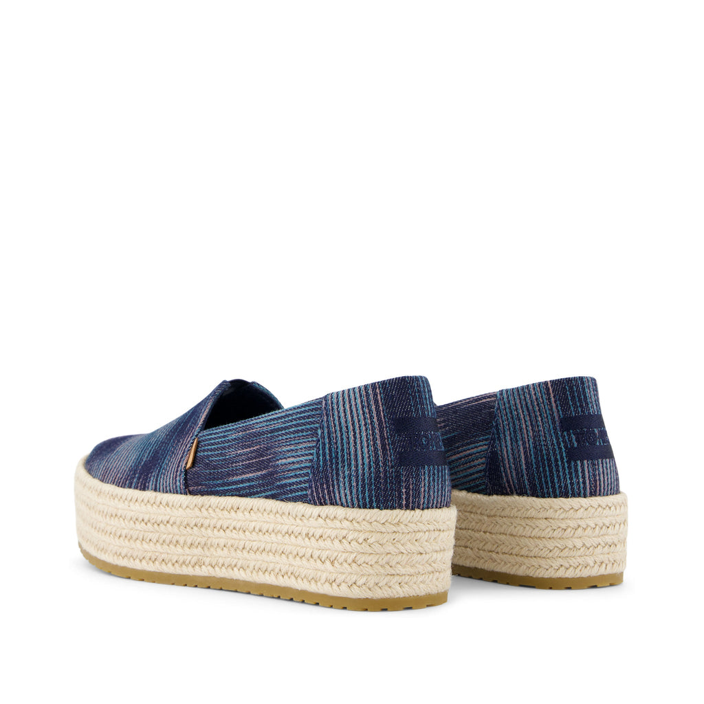 Valencia Navy Novelty Denim Platform Espadrille Back View