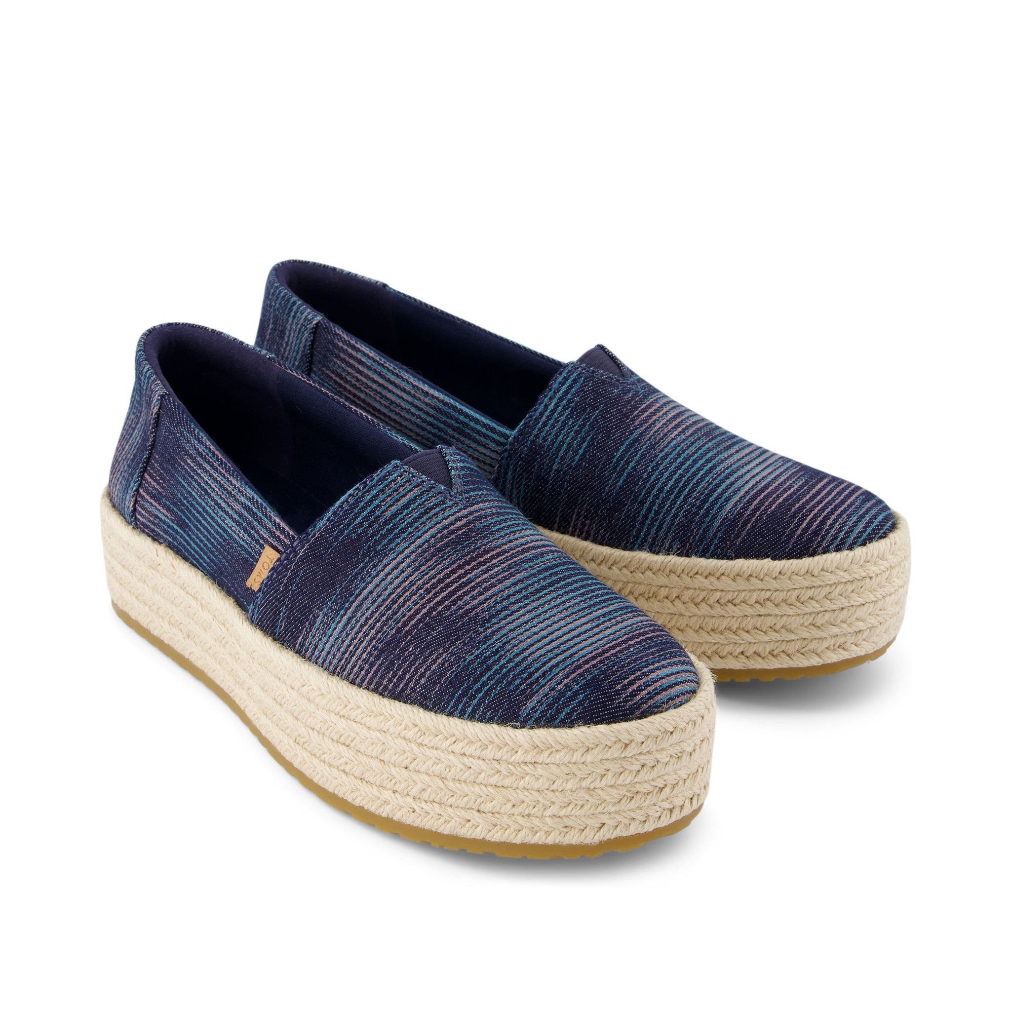 Valencia Navy Novelty Denim Platform Espadrille Front View