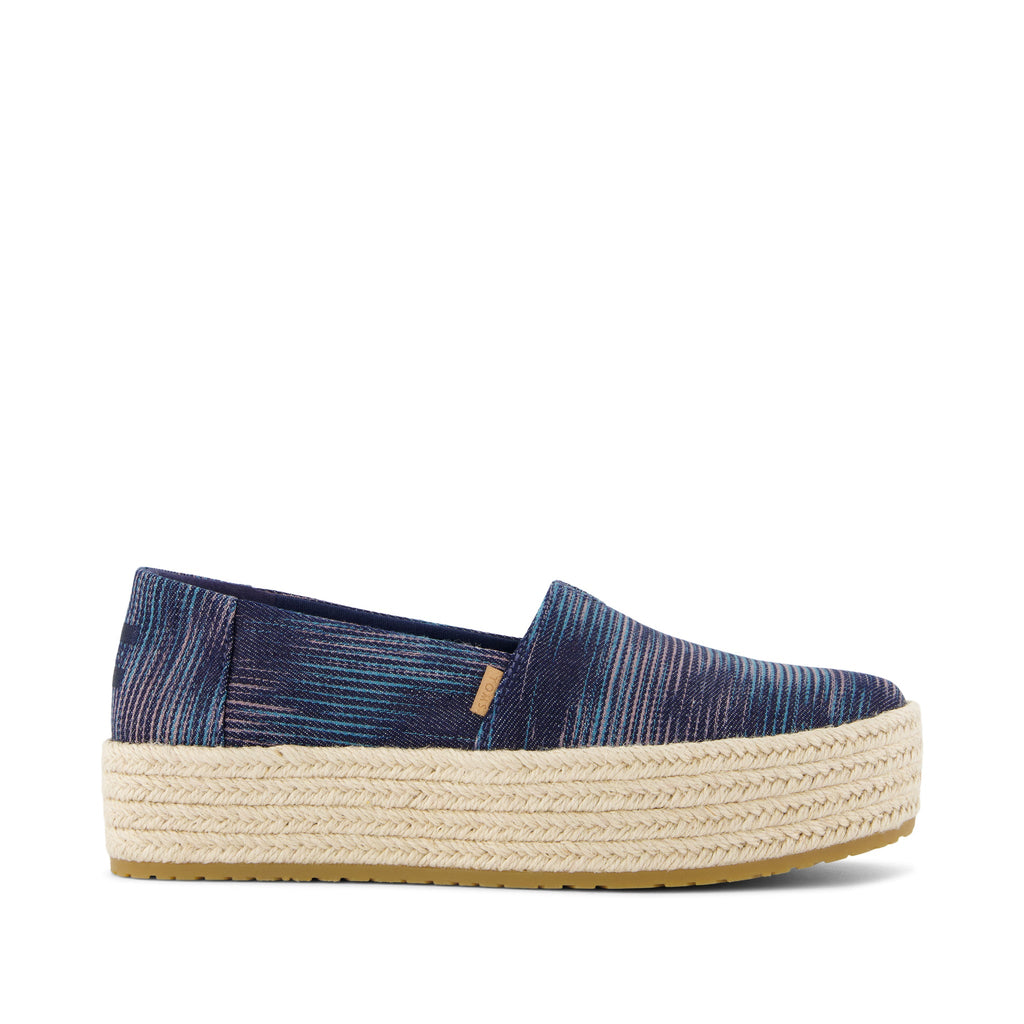 Valencia Navy Novelty Denim Platform Espadrille Side View