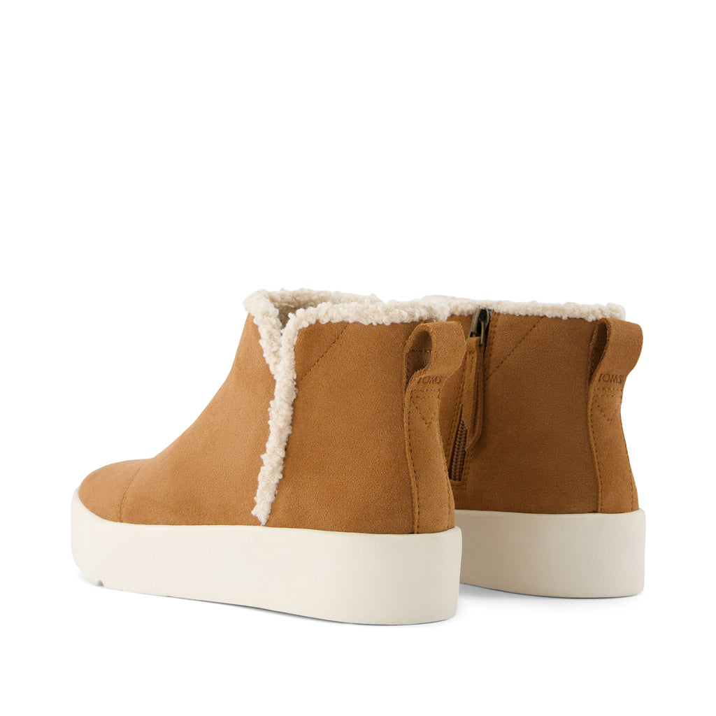 Verona Mid Platform Sneaker - Brown Suede Faux Shearling Back View