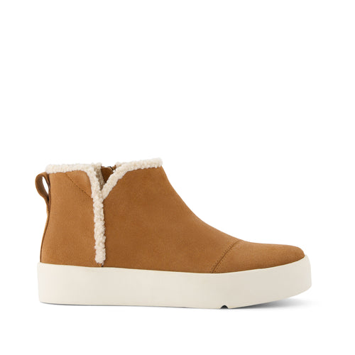 Verona Mid Platform Sneaker - Brown Suede Faux Shearling Side View