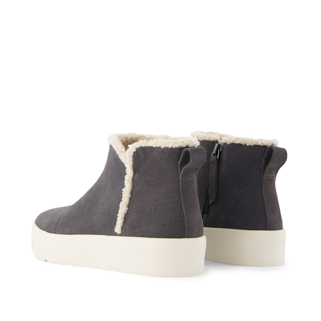 Verona Mid Platform Sneaker - Grey Suede Faux Shearling Back View