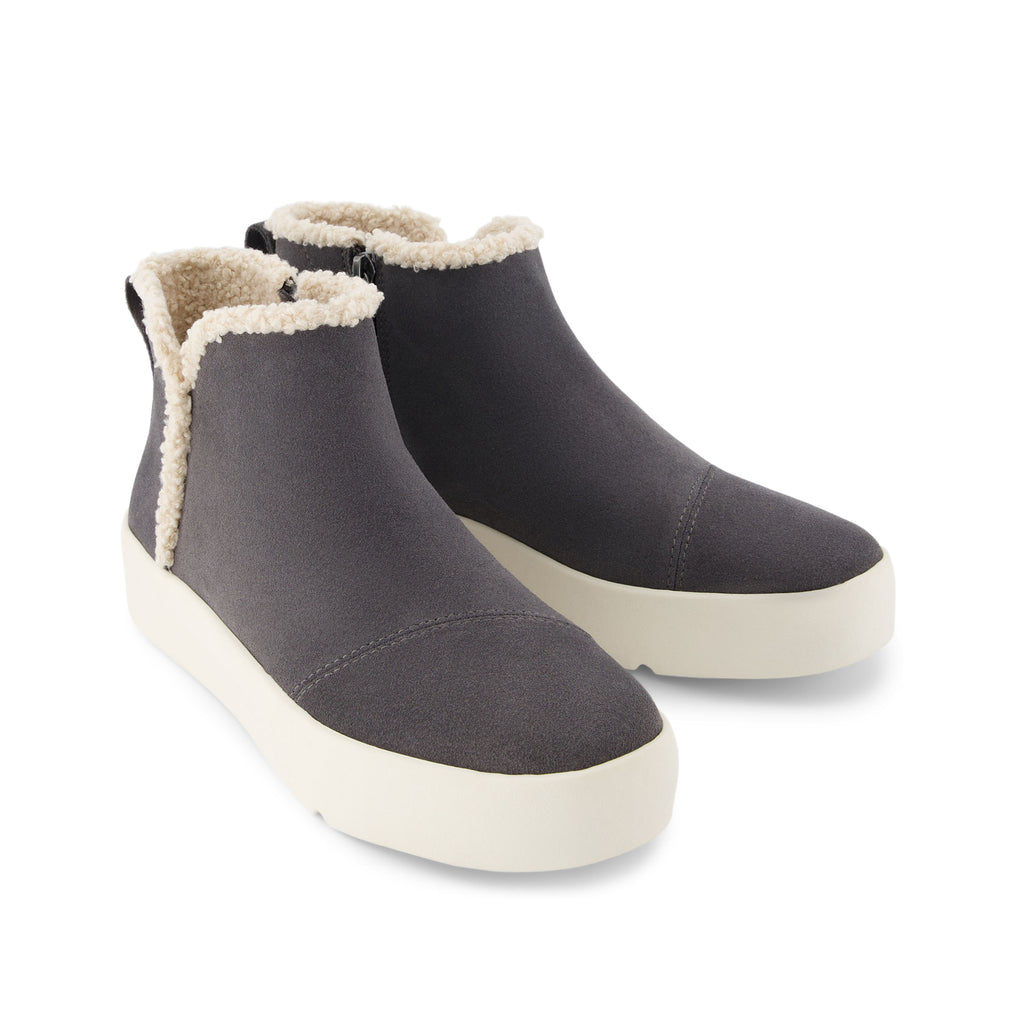 Verona Mid Platform Sneaker - Grey Suede Faux Shearling Front View