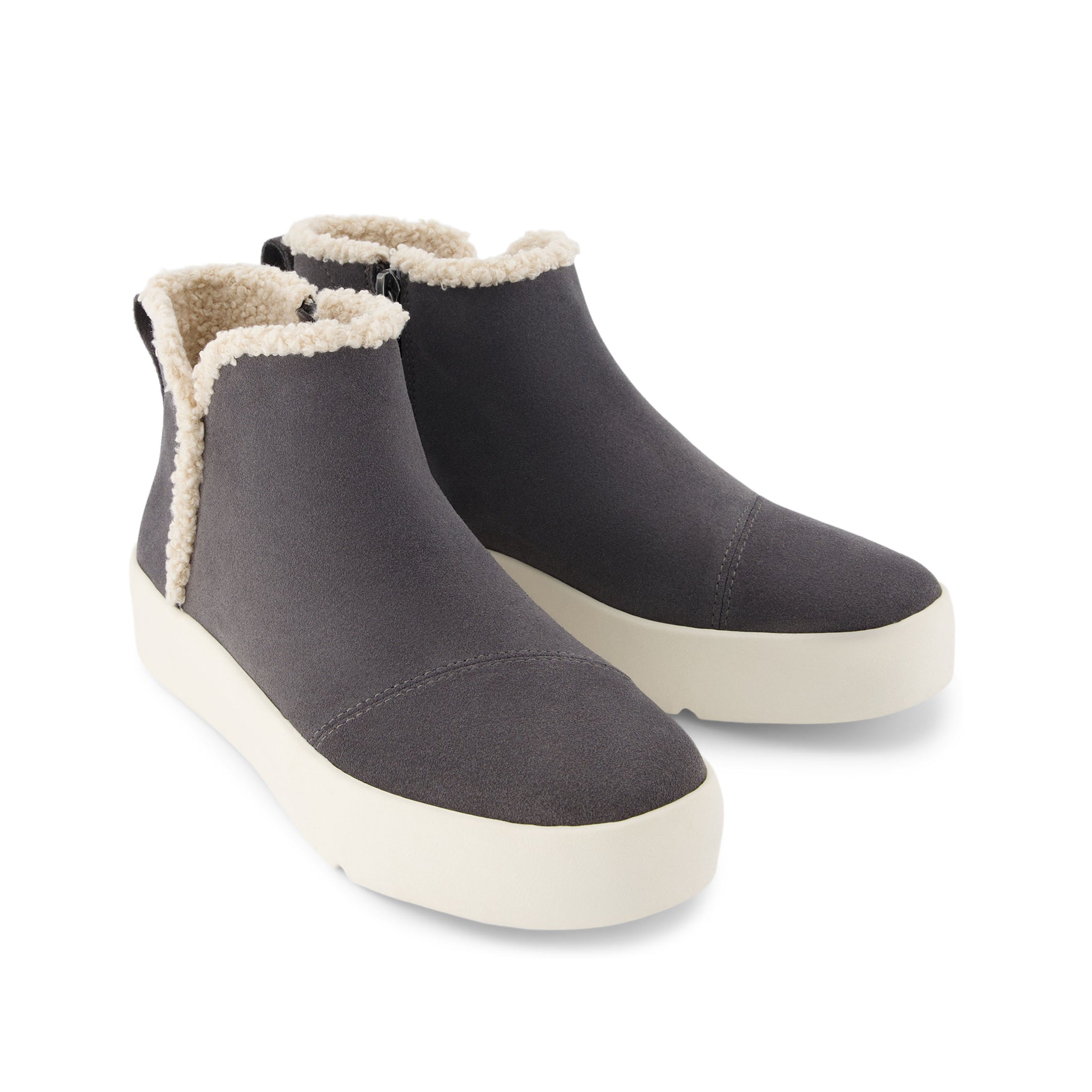 Verona Mid Platform Sneaker - Grey Suede Faux Shearling Front View