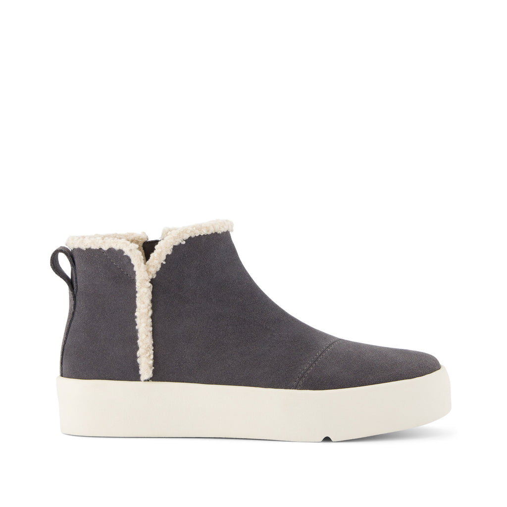 Verona Mid Platform Sneaker - Grey Suede Faux Shearling Side View