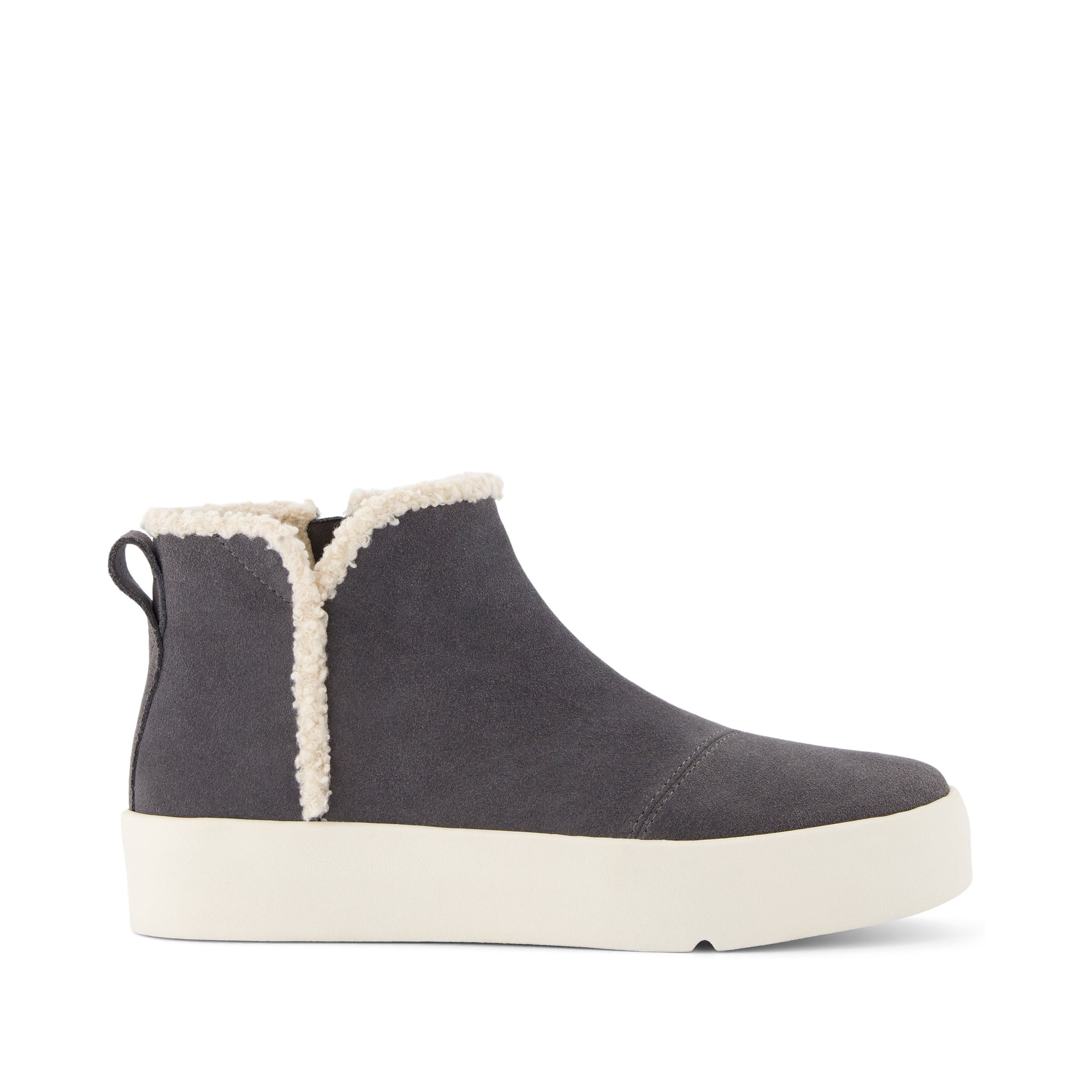 Verona Mid Platform Sneaker - Grey Suede Faux Shearling Side View