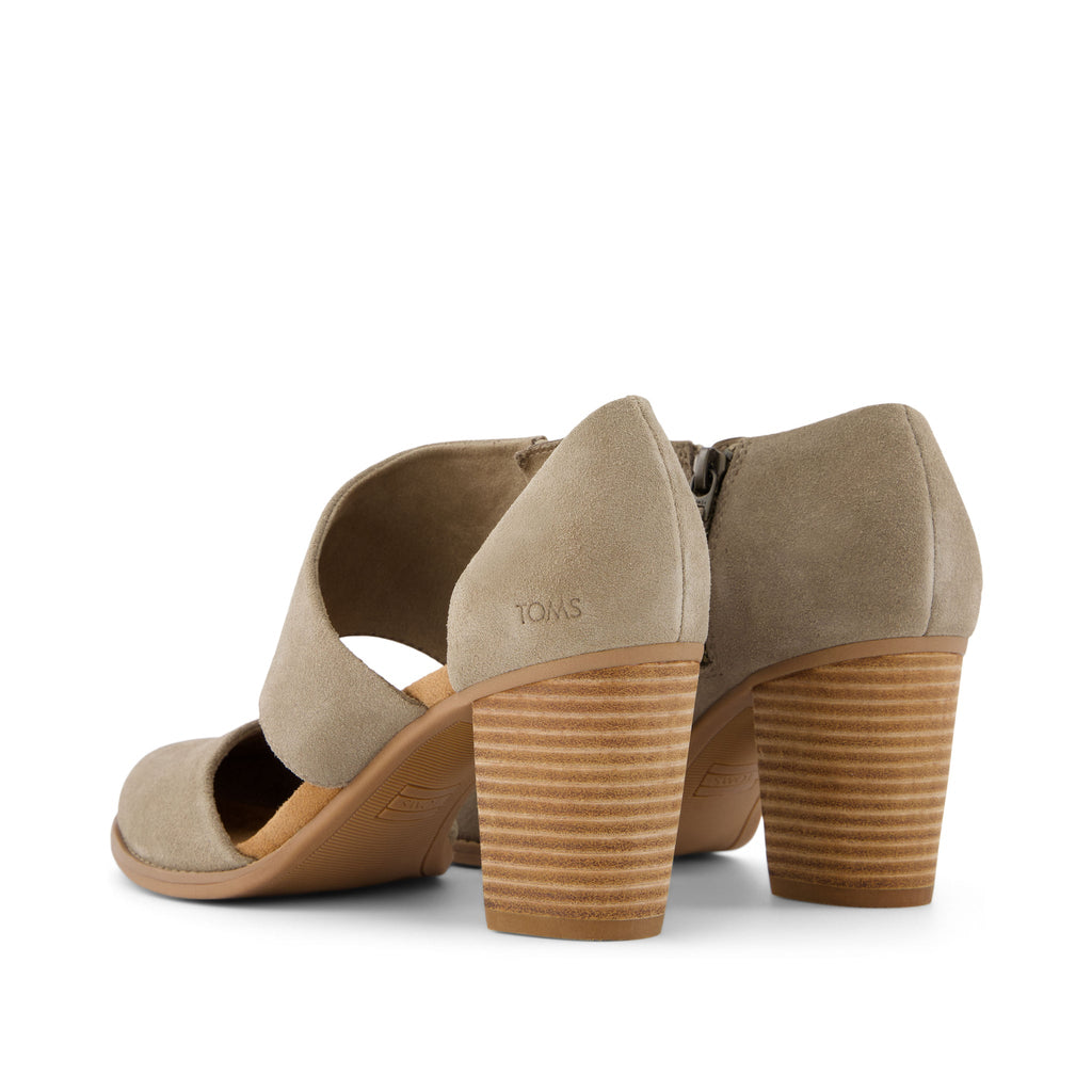 Milan Taupe Suede Closed Toe Heel Back View