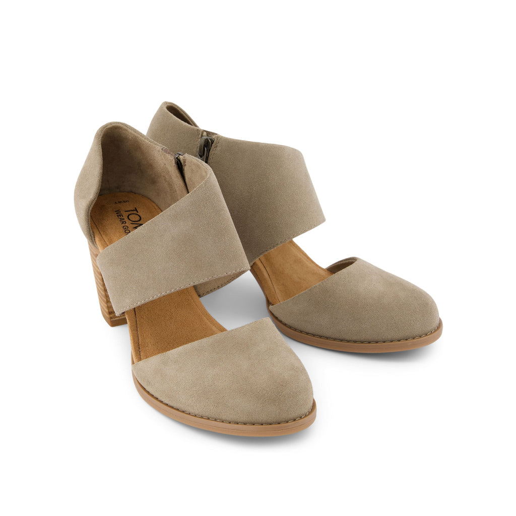 Milan Taupe Suede Closed Toe Heel Front View