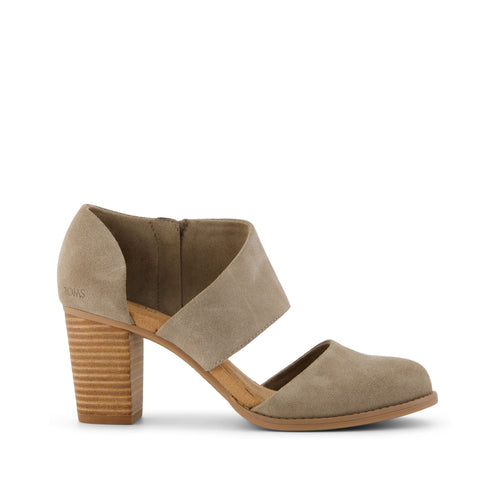 Milan Taupe Suede Closed Toe Heel Side View