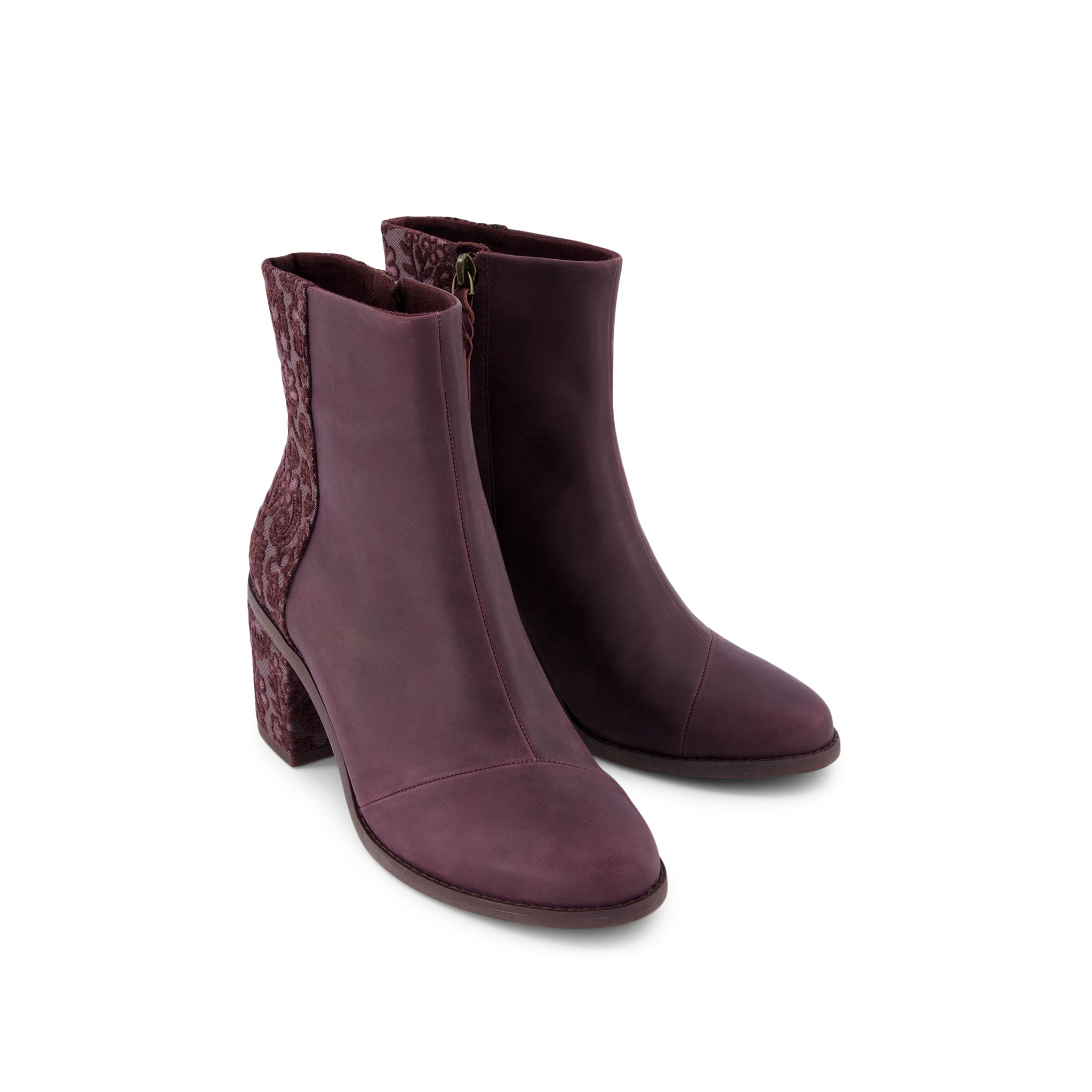 Evelyn Heeled Boot - Blackberry Leather Brocade Front View