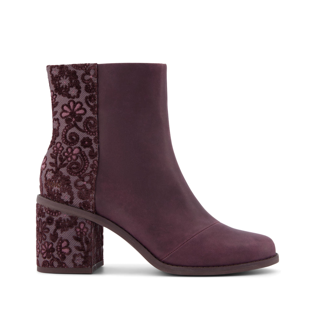 Evelyn Heeled Boot - Blackberry Leather Brocade Side View