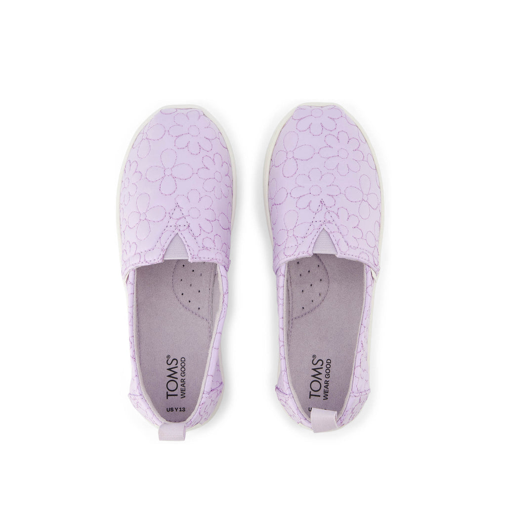 Youth Alpargata Purple Iridescent Quilted Daisy Kids Shoe Top View