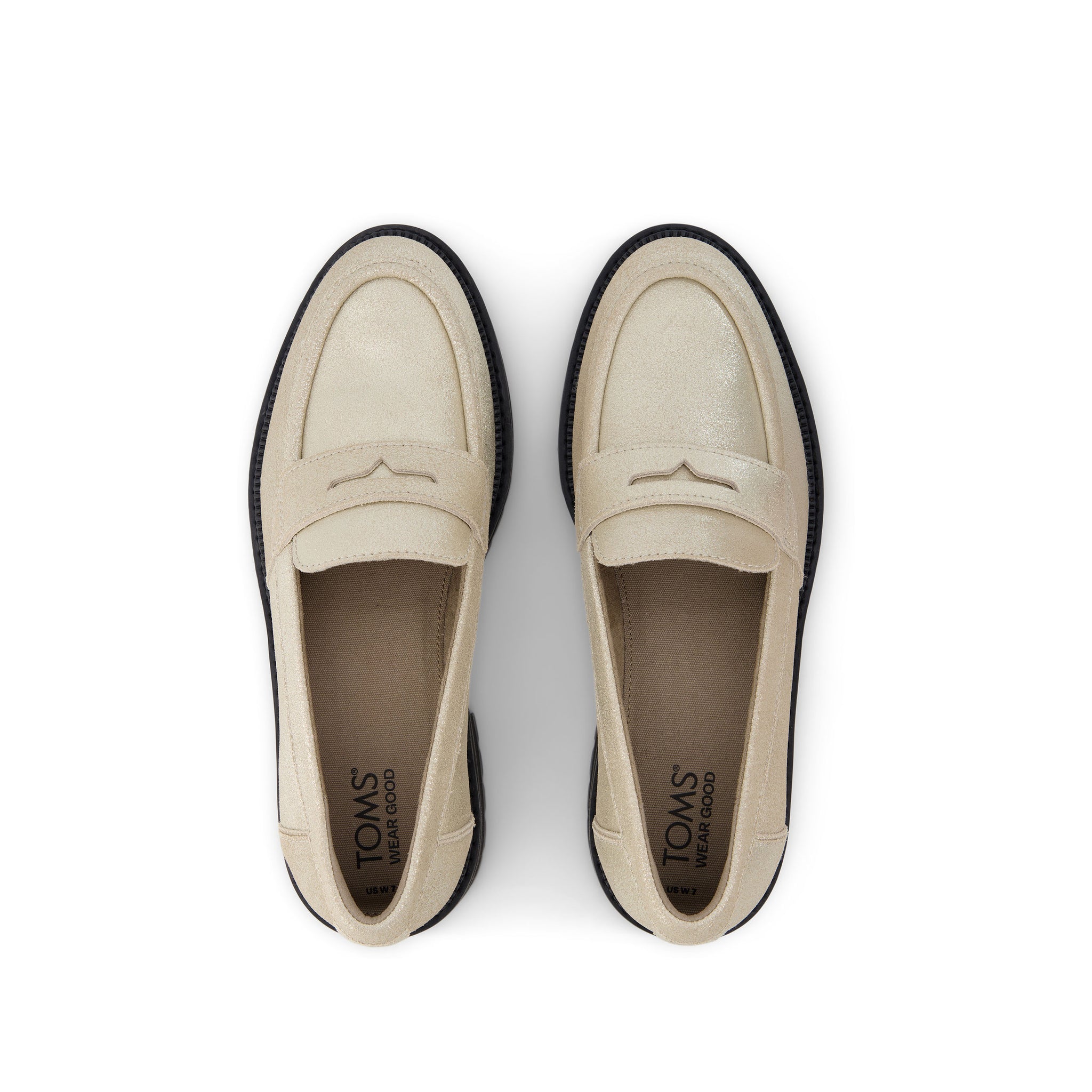 Cara Champagne Metallic Suede Loafer Top View