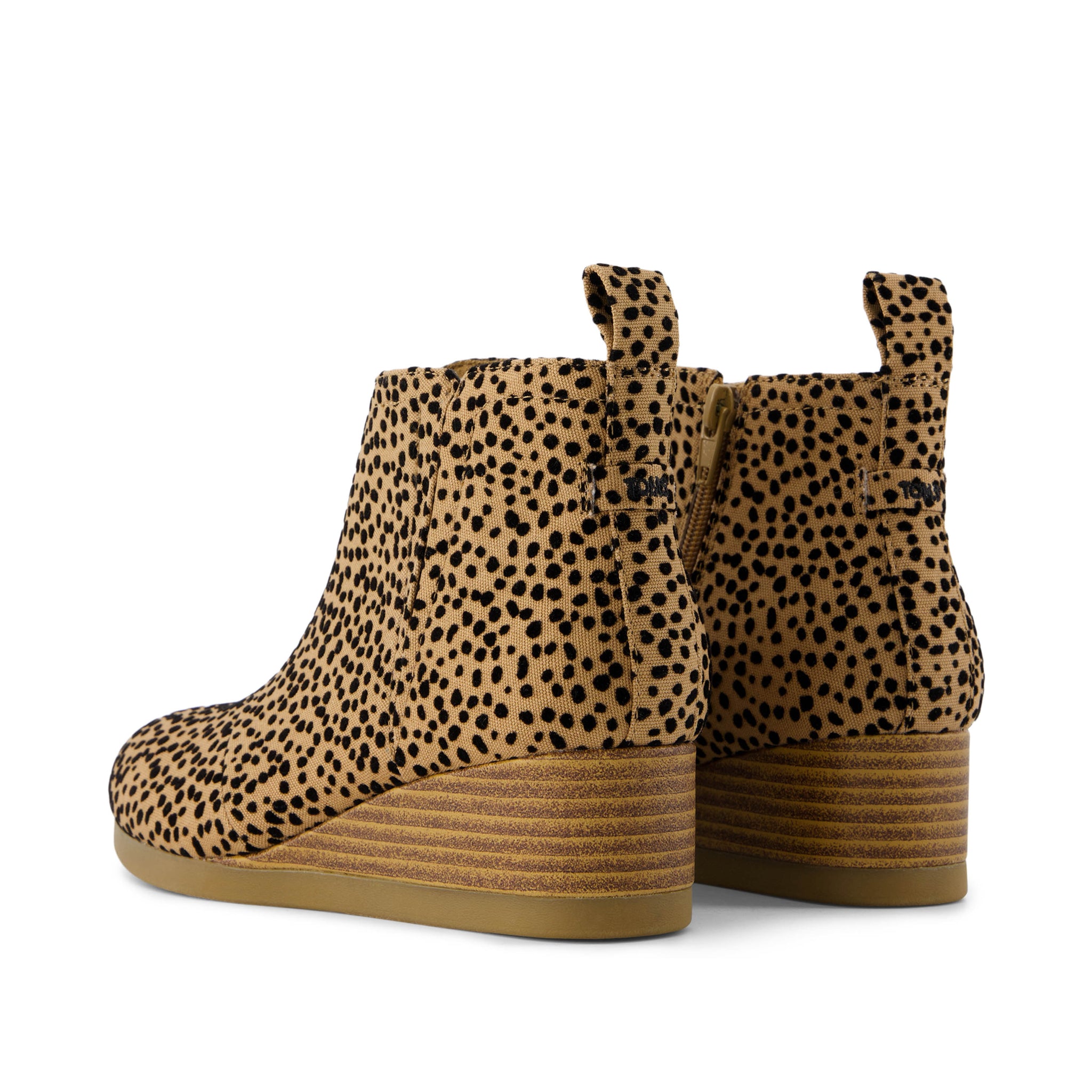 Clare Kids Wedge Boot - Toffee Flocked Mini Cheetah Back View