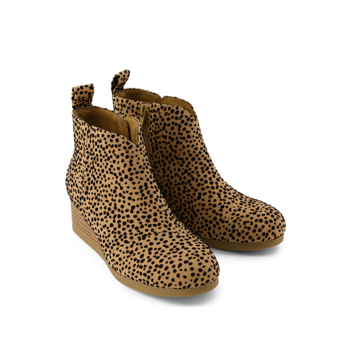 Clare Kids Wedge Boot - Toffee Flocked Mini Cheetah Front View