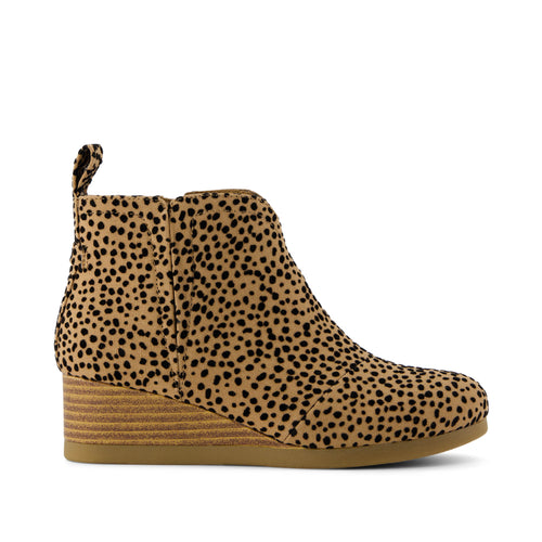 Clare Kids Wedge Boot - Toffee Flocked Mini Cheetah Side View