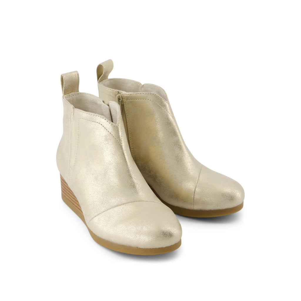 Clare Kids Wedge Boot - Light Gold Metallic PU Front View