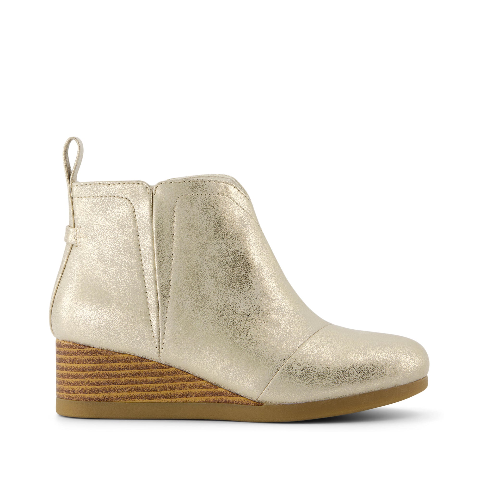 Clare Kids Wedge Boot - Light Gold Metallic PU Side View