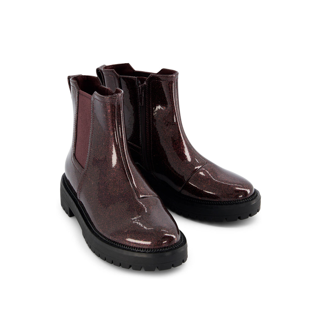 Bennet Kids Boot - Blackberry Confetti Coated Glitter Front View