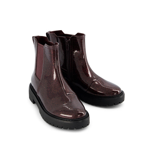 Bennet Kids Boot - Blackberry Confetti Coated Glitter Front View