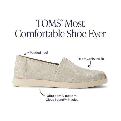 toms alpargata plus in metallic champagne features and benefits information