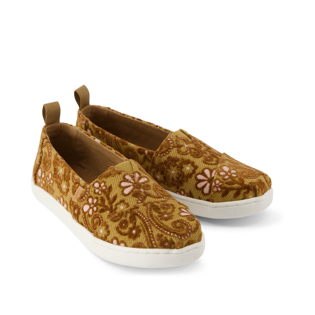 Youth Alpargata Golden Honey Floral Brocade Kids Shoe Front View