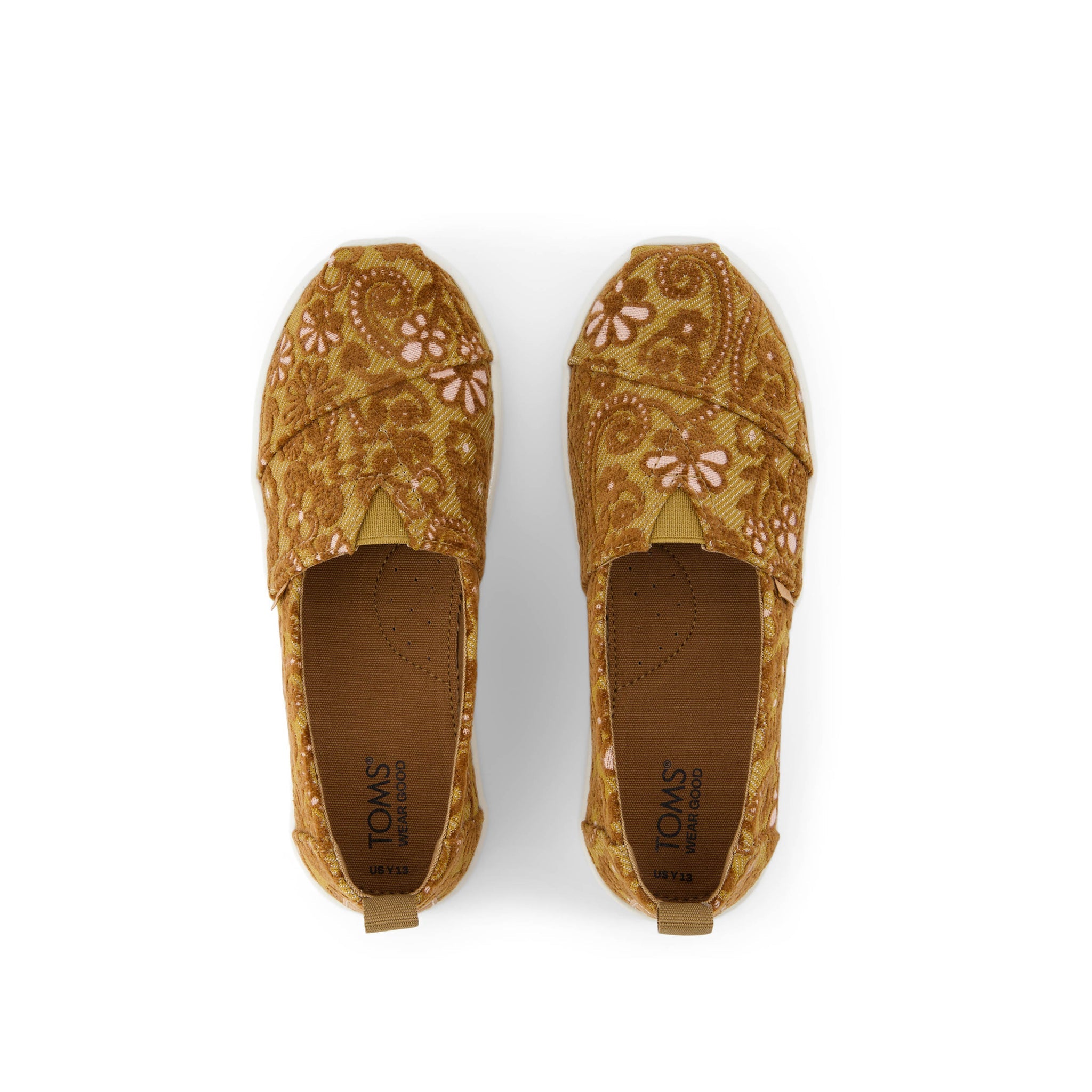 Youth Alpargata Golden Honey Floral Brocade Kids Shoe Top View