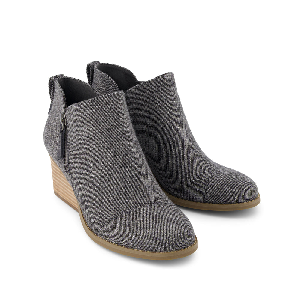 Goldie Grey Shimmer Twill Wedge Boot Front View