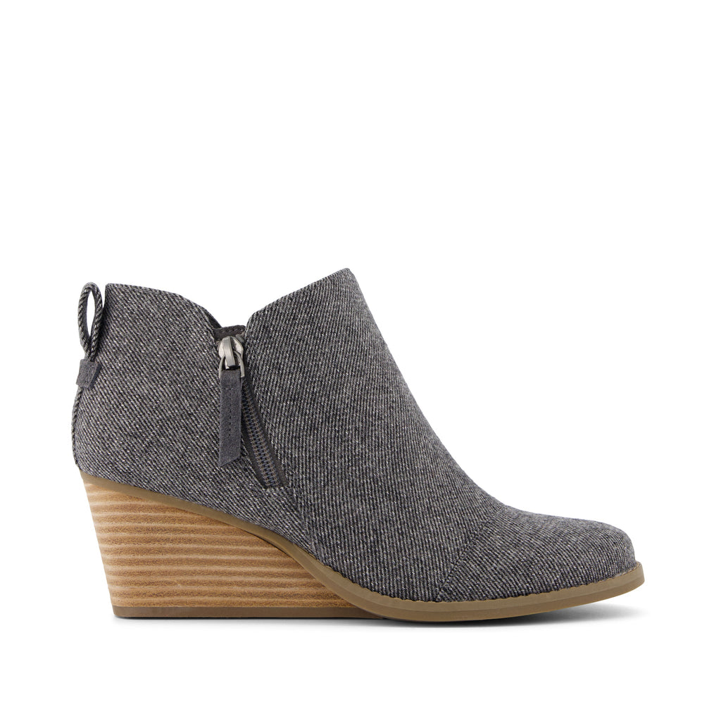 Goldie Grey Shimmer Twill Wedge Boot Side View