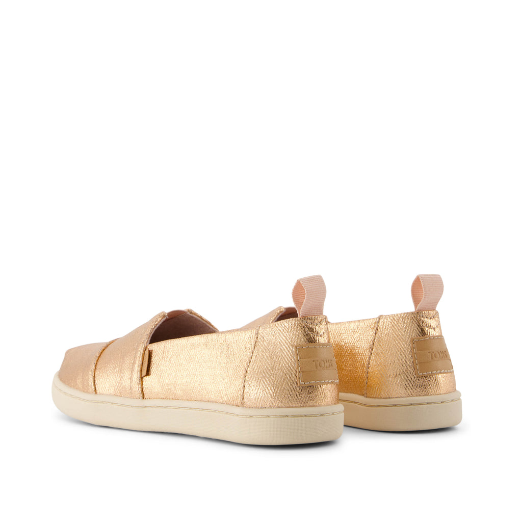 Alpargata Kids Shoe - Rose Gold Metallic Herringbone Back View