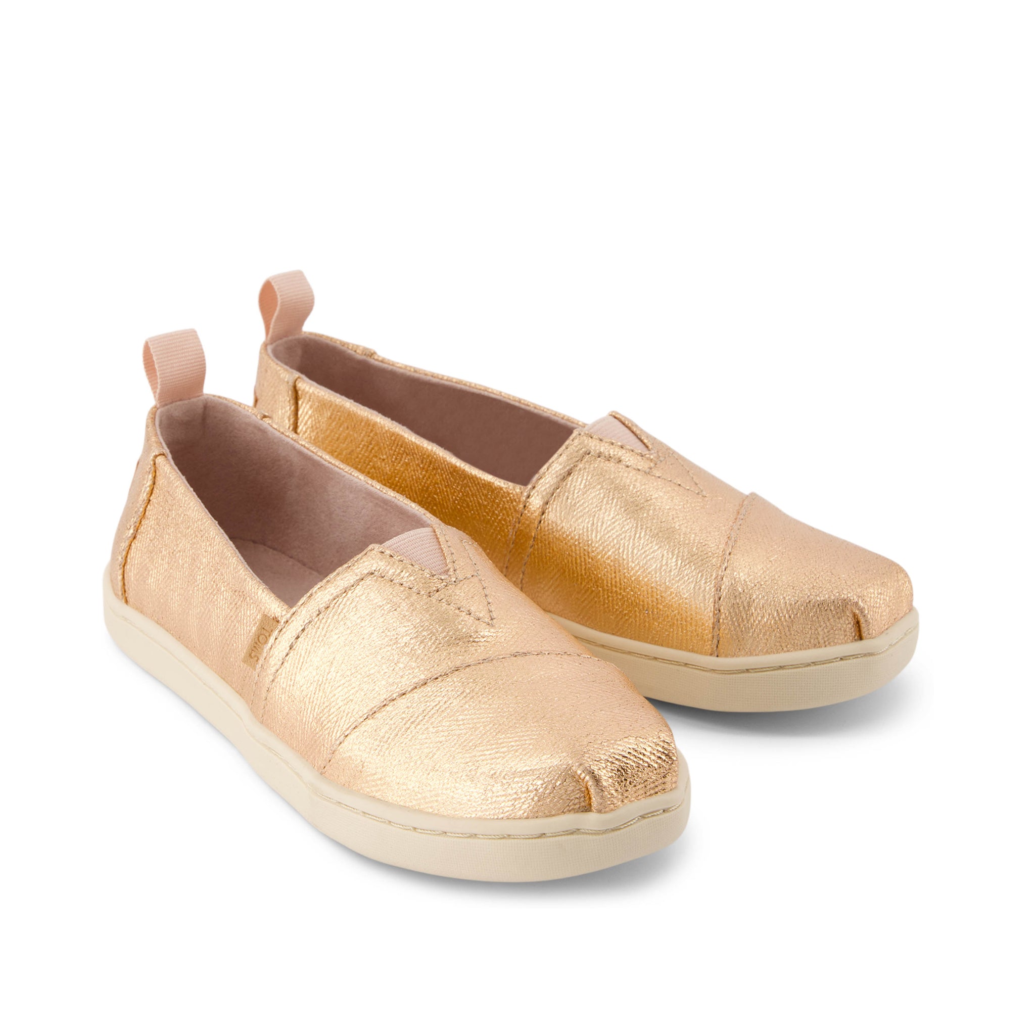 Alpargata Kids Shoe - Rose Gold Metallic Herringbone Front View