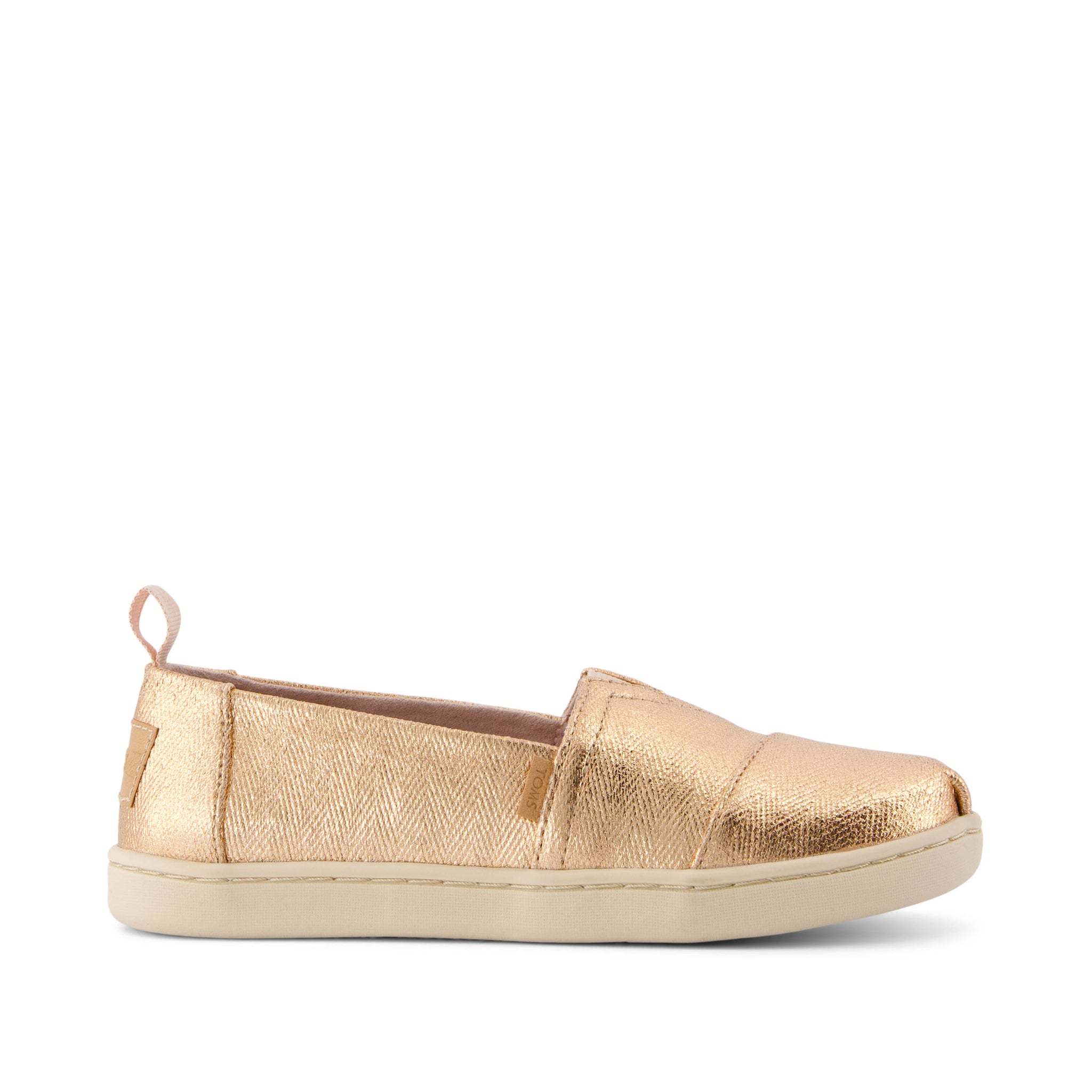 Alpargata Kids Shoe - Rose Gold Metallic Herringbone Side View
