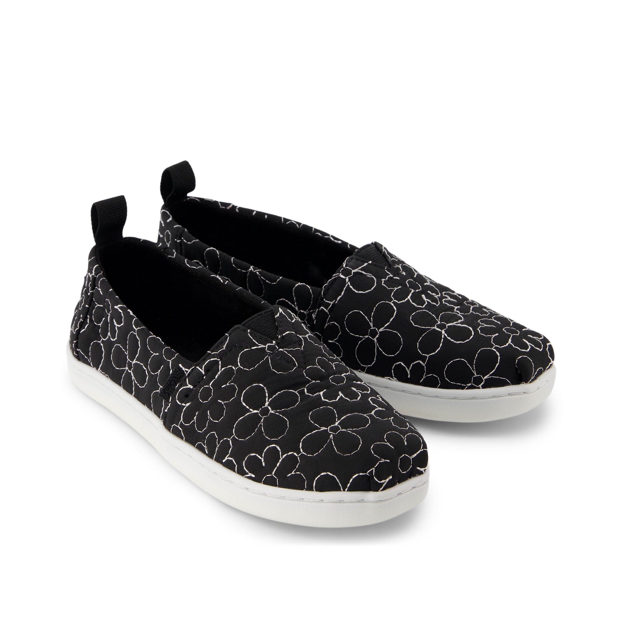 Youth Alpargata Black Quilted Daisy Kids Shoe Front View