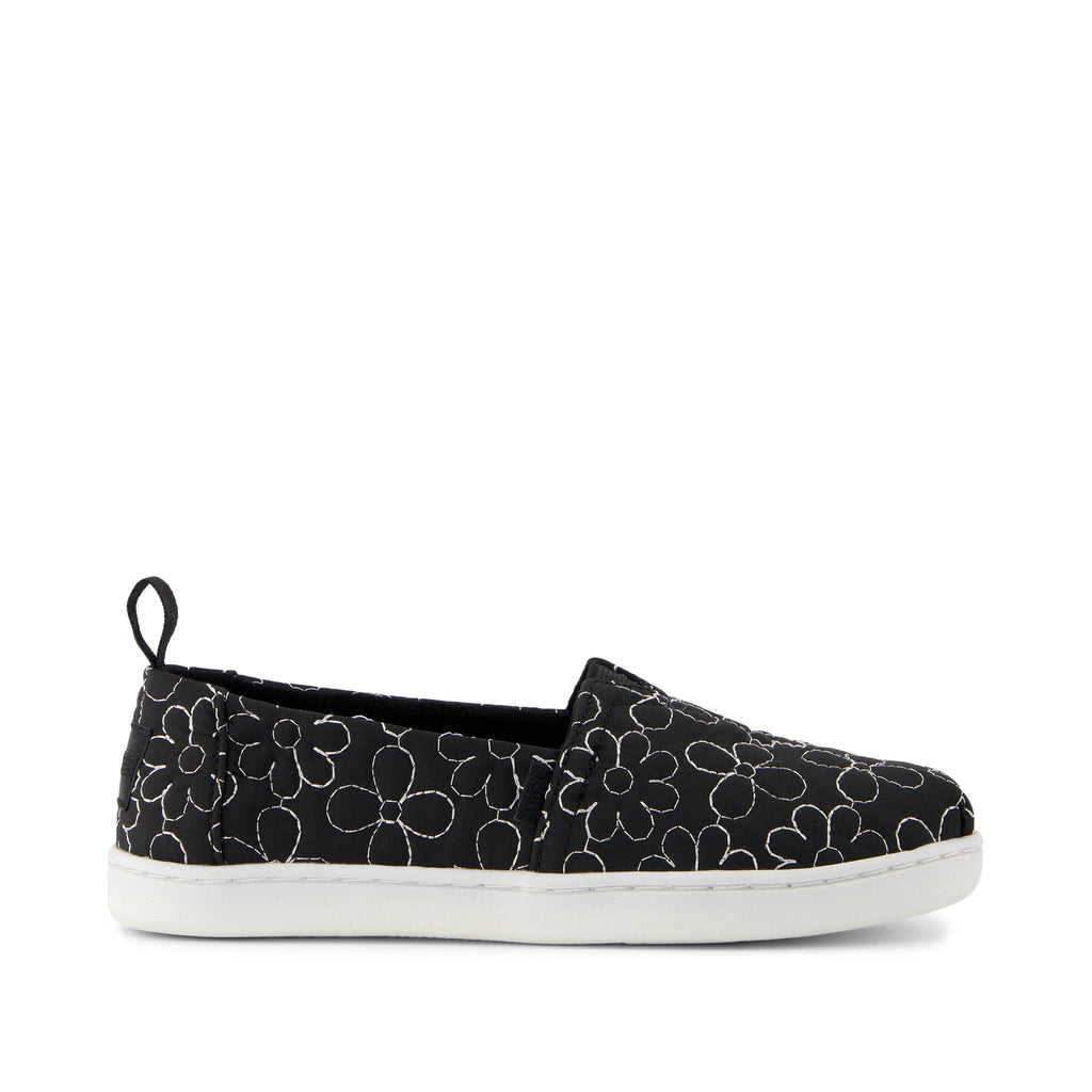 Youth Alpargata Black Quilted Daisy Kids Shoe Side View