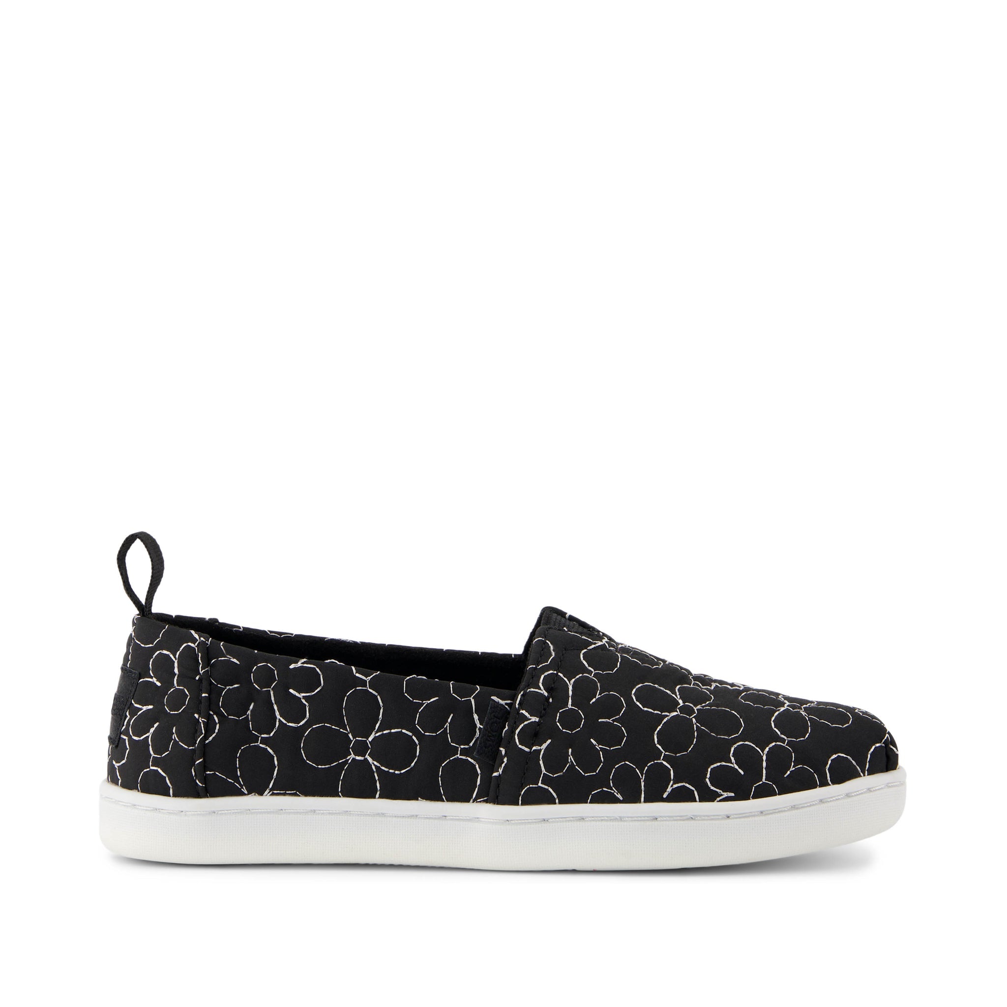 Youth Alpargata Black Quilted Daisy Kids Shoe Side View
