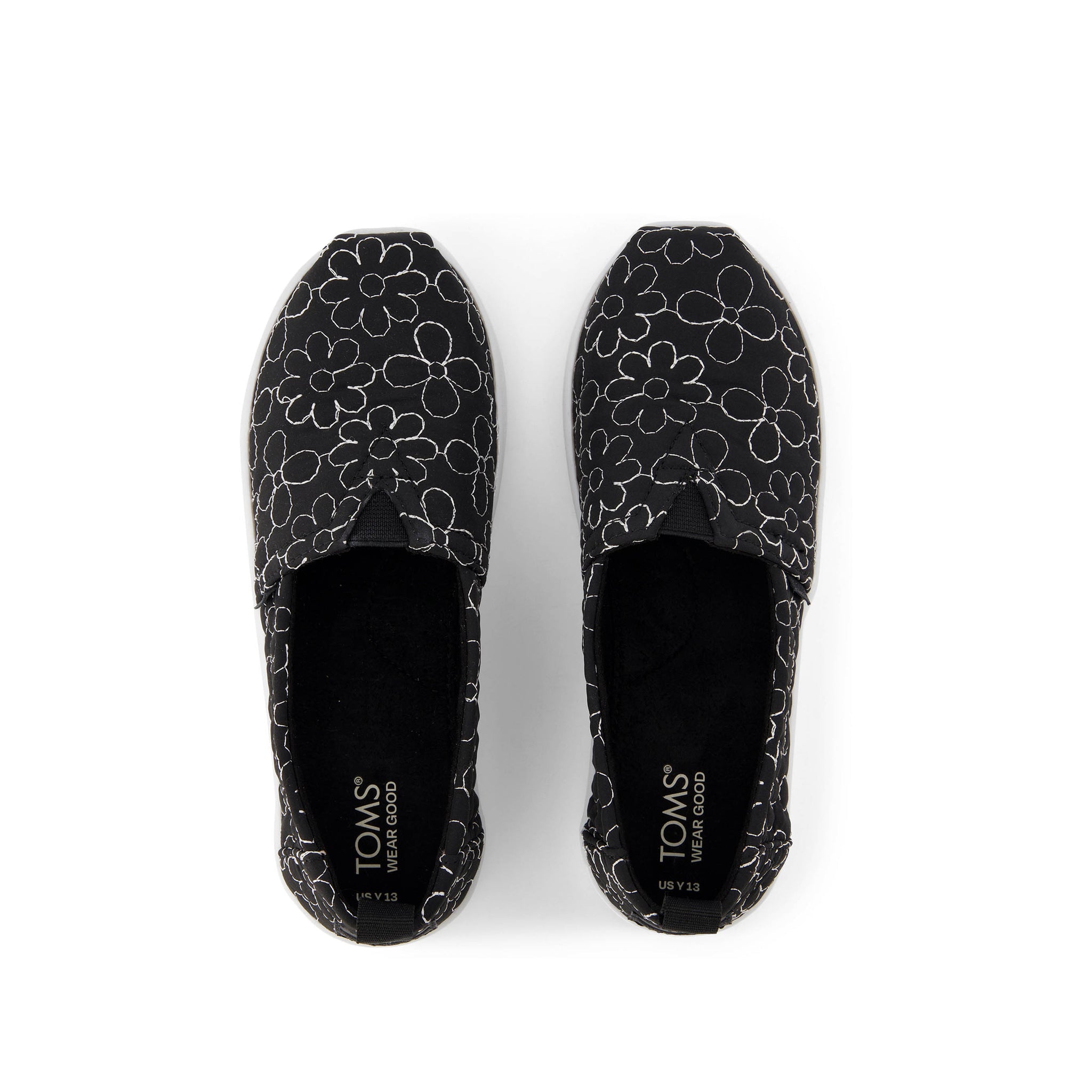 Youth Alpargata Black Quilted Daisy Kids Shoe Top View