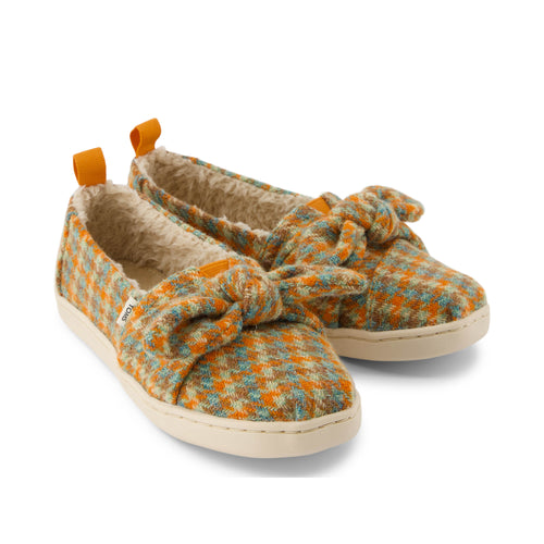 Alpargata Kids Shoe - Multi Cozy Houndstooth with Bow Front View