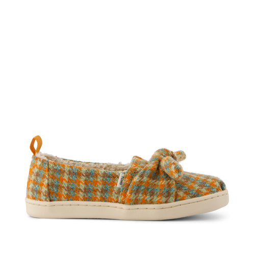 Alpargata Kids Shoe - Multi Cozy Houndstooth with Bow Side View
