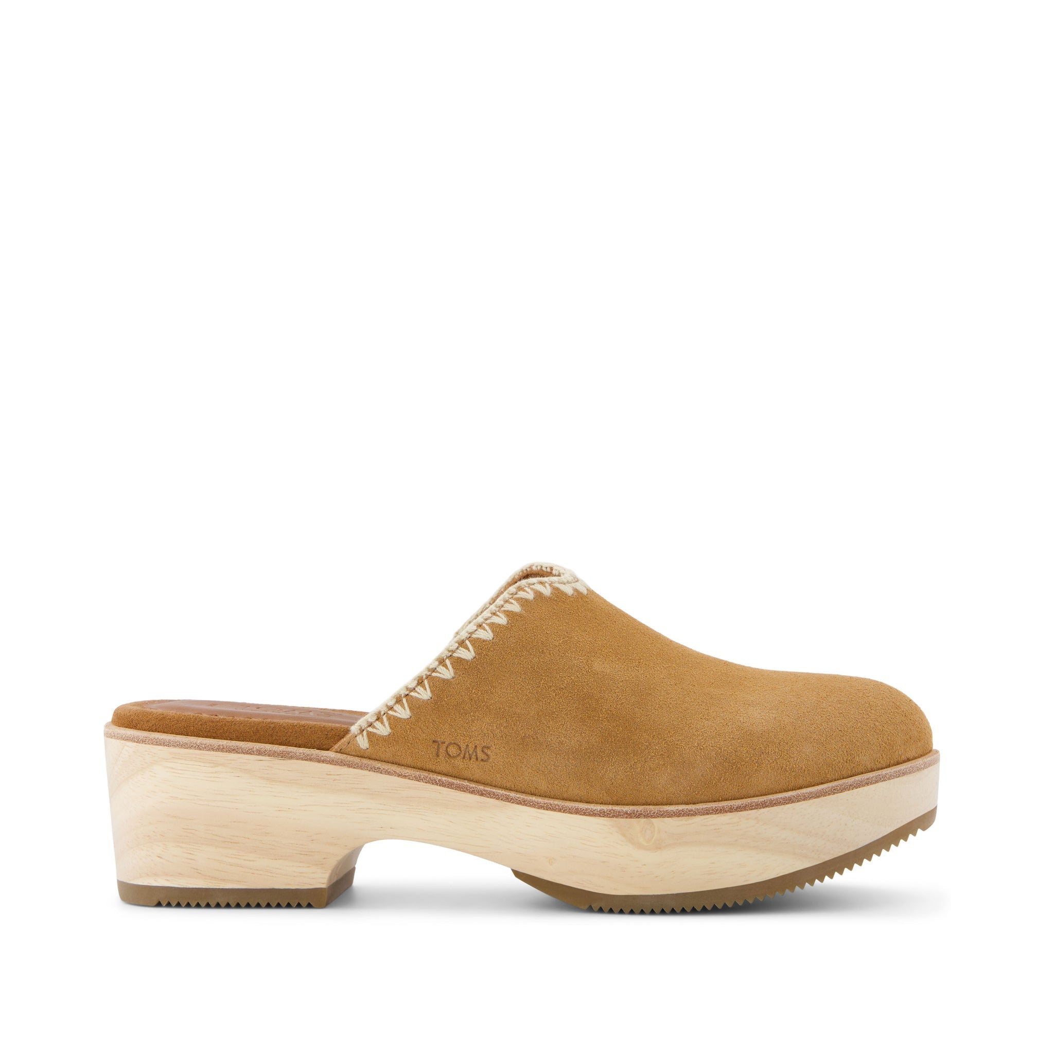 Addison Brown Suede Deco Stitch Clog Heel Side View