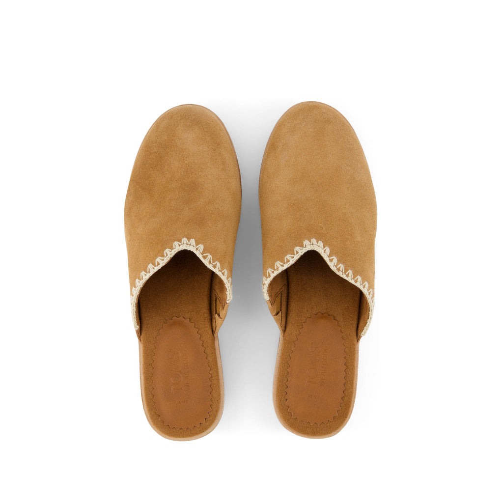 Addison Brown Suede Deco Stitch Clog Heel Top View