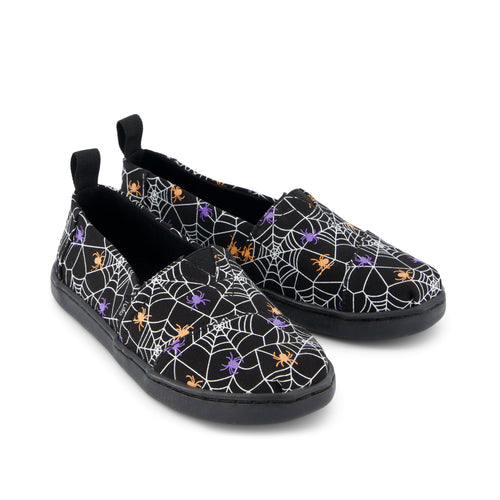 Alpargata Kids Shoe - Black Glow In The Dark Spiders Front View