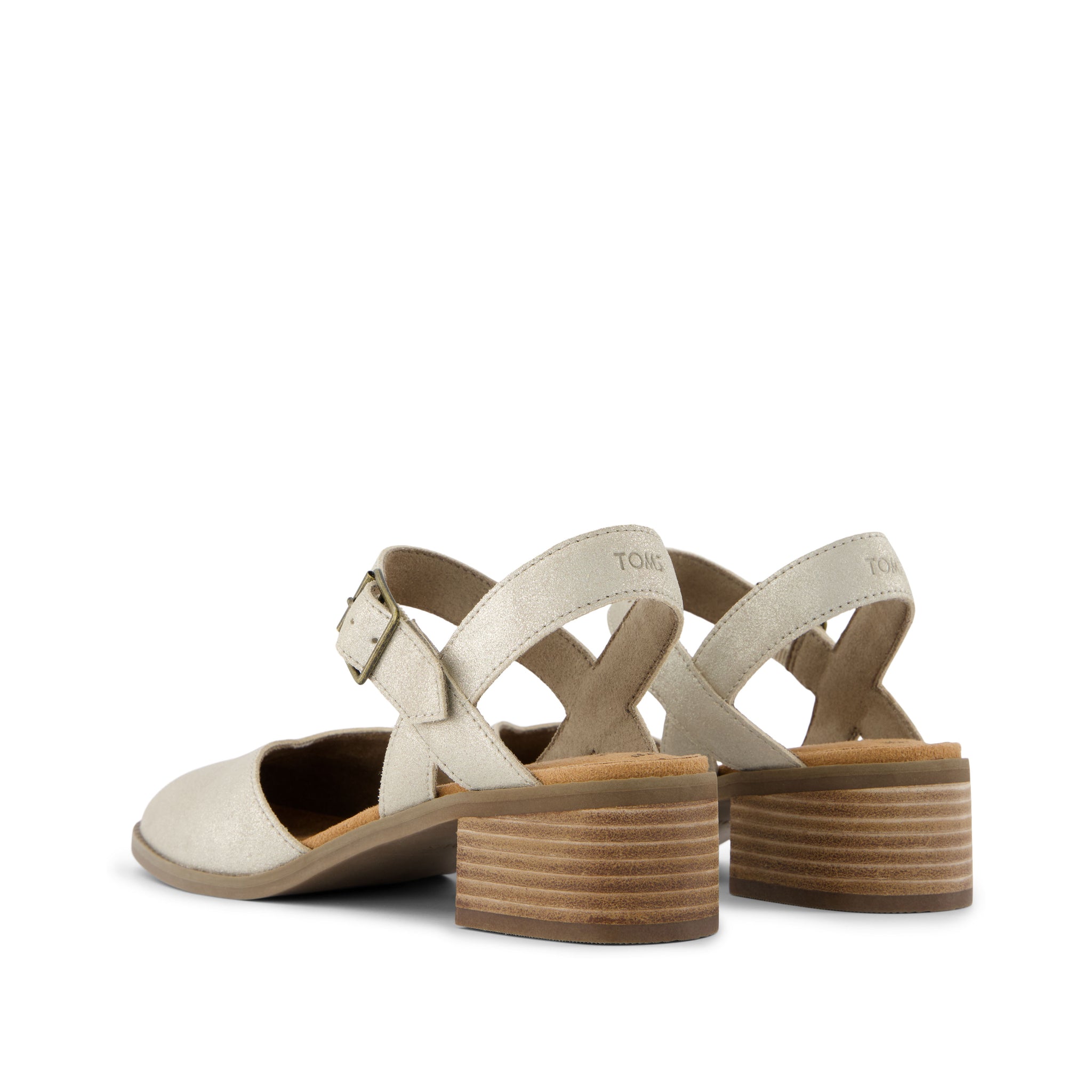 Jaclyn Champagne Metallic Suede Heel Back View