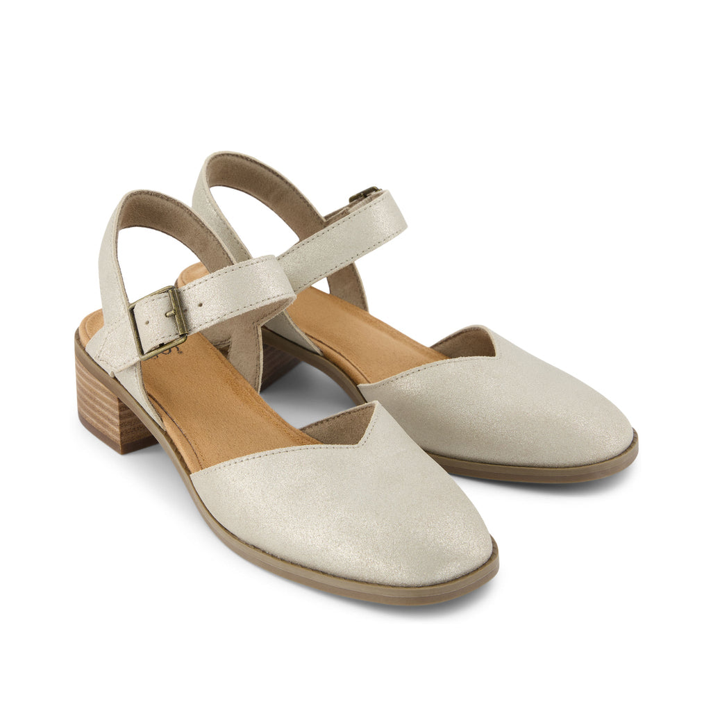 Jaclyn Champagne Metallic Suede Heel Front View