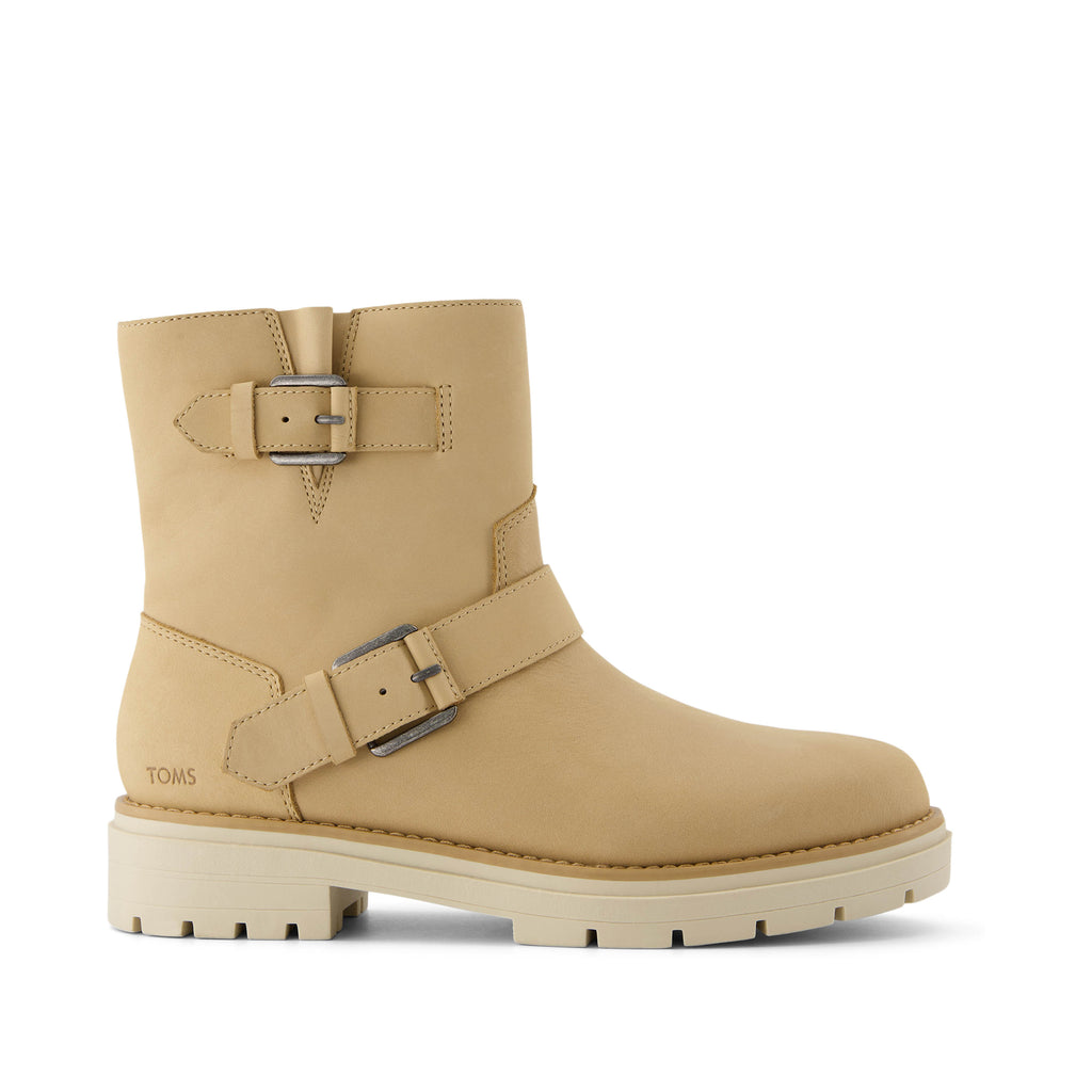 Ionie Moto Boot - Oatmeal Nubuck Leather Side View
